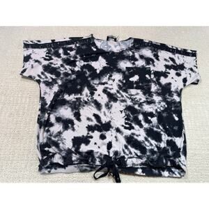 Karl Lagerfeld Paris Women’s Large Cropped Tee Black White Tie Dye Drawstring